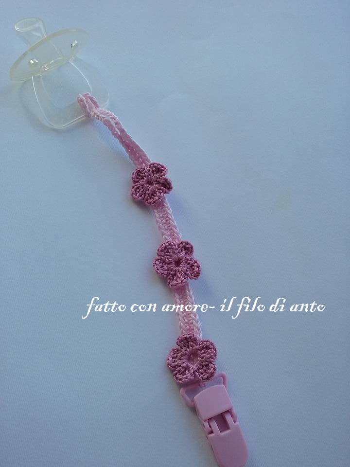 Catenella porta ciuccio rosa con fiorellini