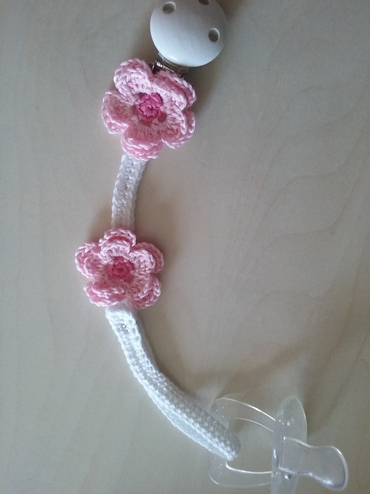 Catenella porta ciuccio con fiori rosa