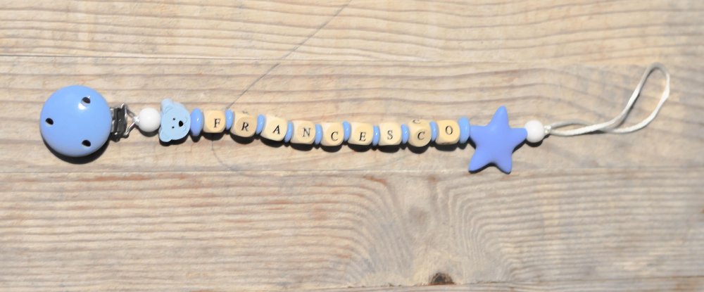 Catenella portaciuccio in legno e silicone modello Andrea