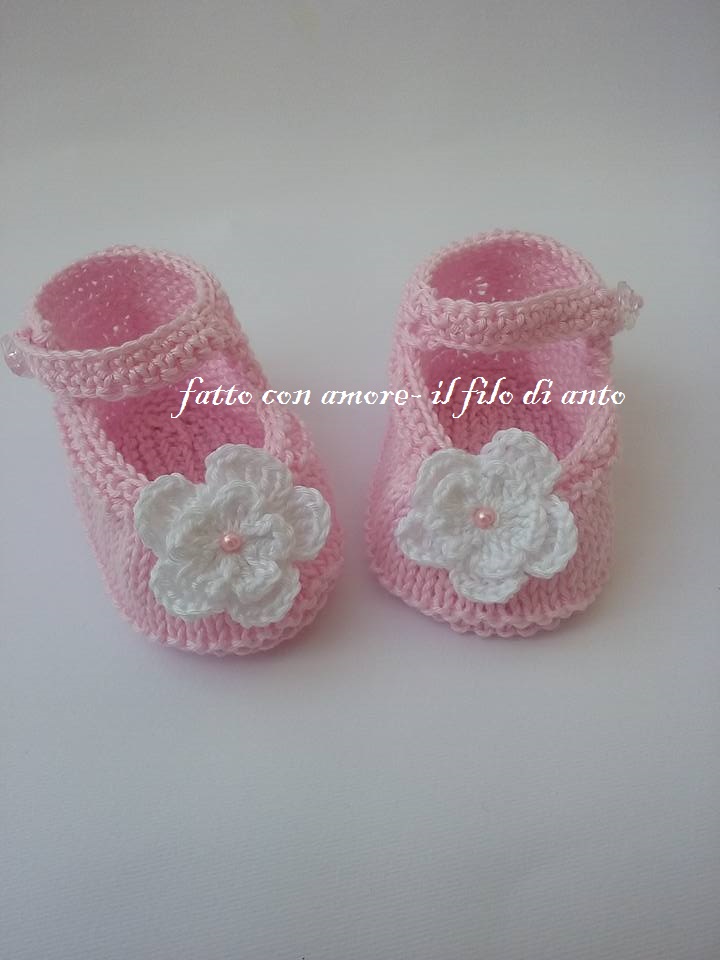Scarpine bambina rosa con fiore bianco