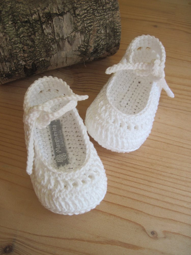 Scarpine ballerine bianche/trafori - neonata/bambina - uncinetto - puro cotone - Battesimo