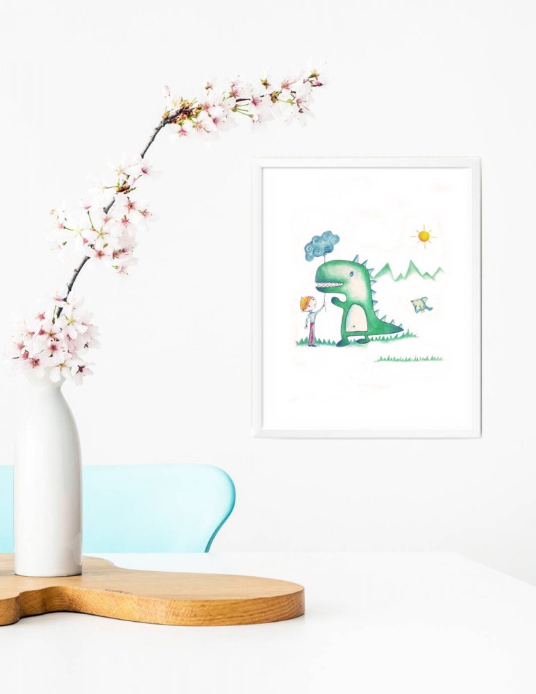 Stampa quadretto per bambini, stampa cameretta bambini, stampa con dinosauro, stampa animali, regalo compleanno, idea regalo bambini, regalo nascita
