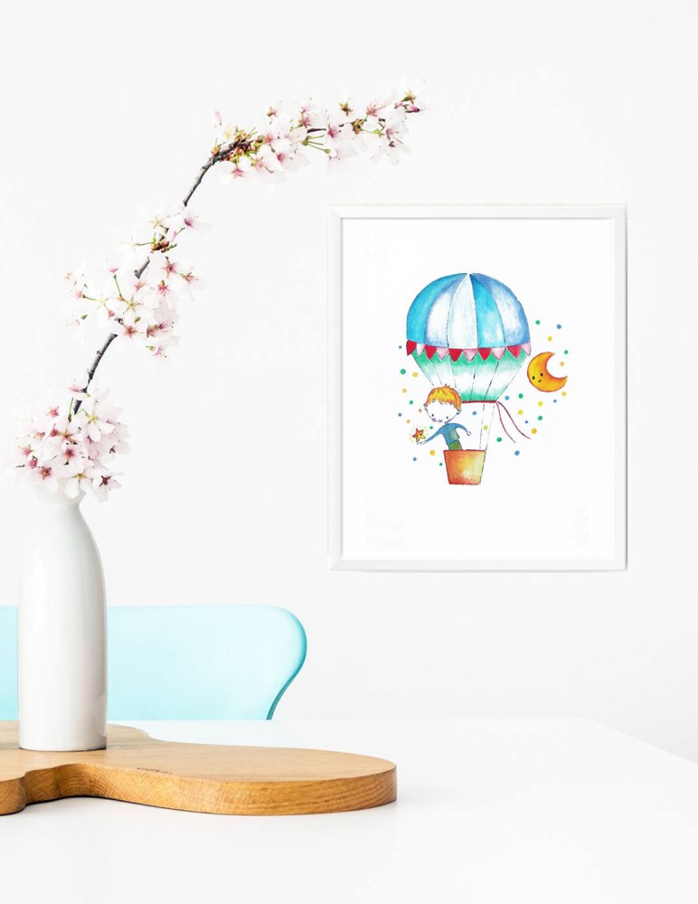 Stampa quadretto per bambini, stampa cameretta bambini, stampa con mongolfiera, stampa animali, regalo compleanno, idea regalo bambini, regalo nascita