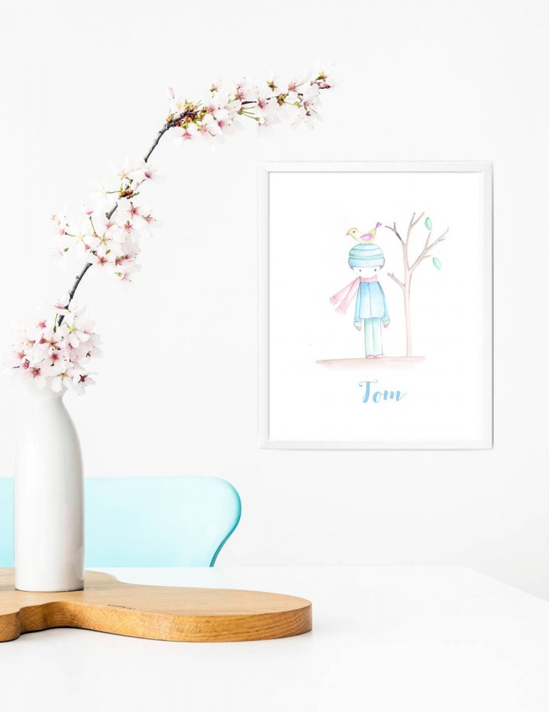 Stampa quadretto per bambini, stampa cameretta bambini, stampa con uccellino, stampa animali, regalo compleanno, idea regalo bambini, regalo nascita