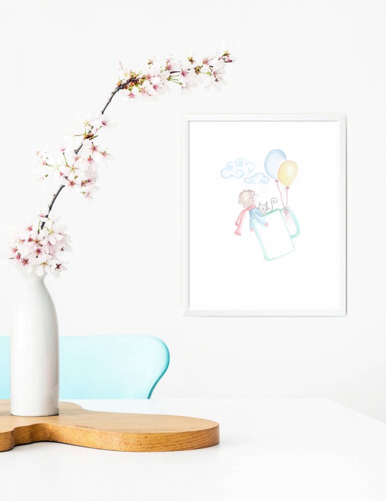 Stampa quadretto per bambini, stampa cameretta bambini, stampa con palloncini, stampa animali, regalo compleanno, idea regalo bambini, regalo nascita
