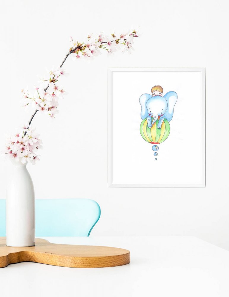 Stampa quadretto per bambini, stampa cameretta bambini, stampa elefante, stampa animali, regalo nascita, idea regalo bambini, regalo compleanno