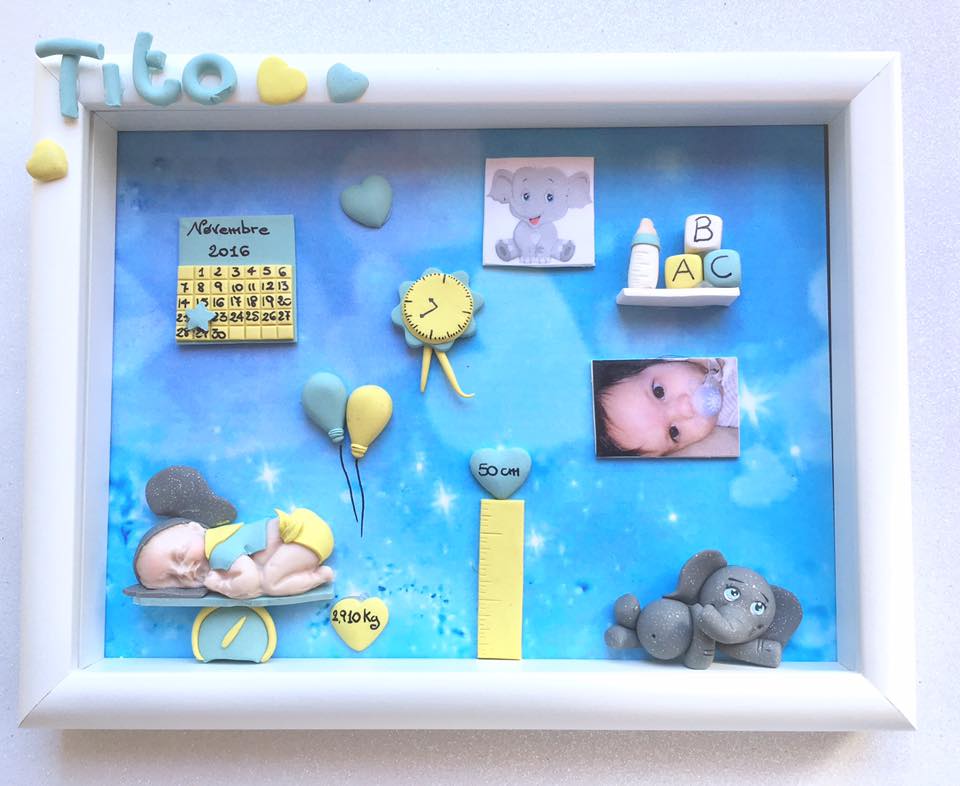 Quadretto nascita - memory frame - con elefantino