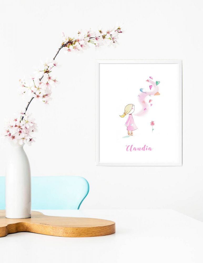 Stampa quadretto per bambine, stampa cameretta bambine, stampa con cuoricini, stampa animali, regalo compleanno, idea regalo bambini, regalo nascita