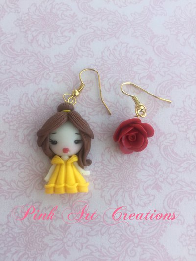 Pendenti bimba con Belle e la rosa rossa