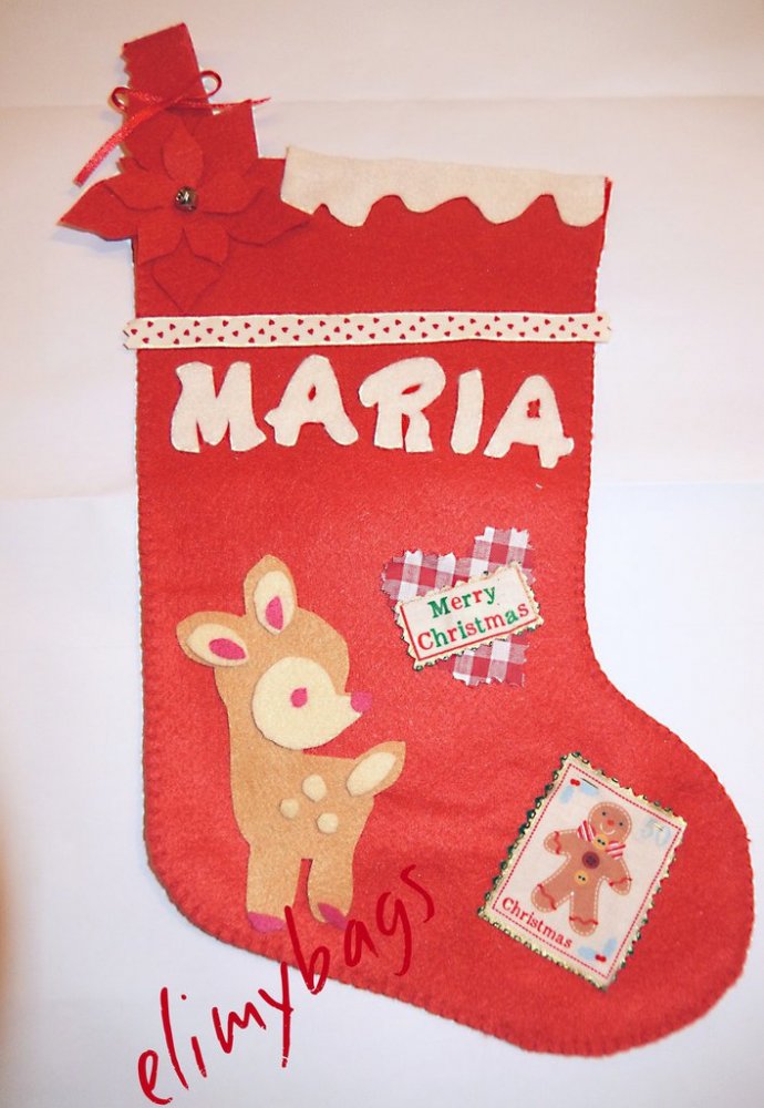 Calza della Befana personalizzata con nome da riempire per bambina con cerbiatto 