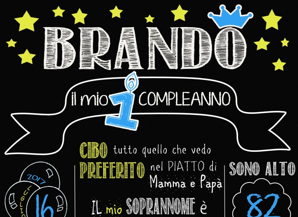Lavagna Primo Compleanno BIMBO - modello CLASSICO LATERALE _Giallo/Azzurro