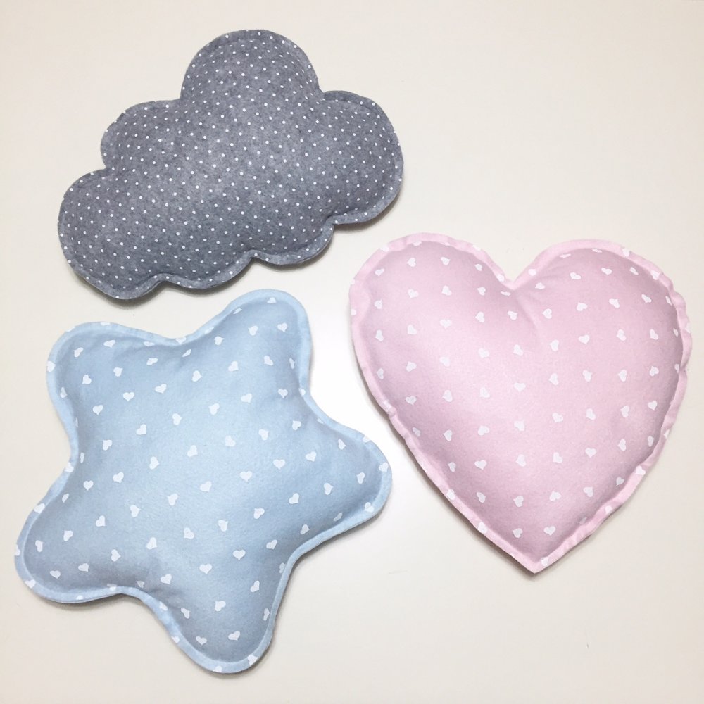 Cuscino in feltro a forma di CUORE, STELLA o NUVOLA