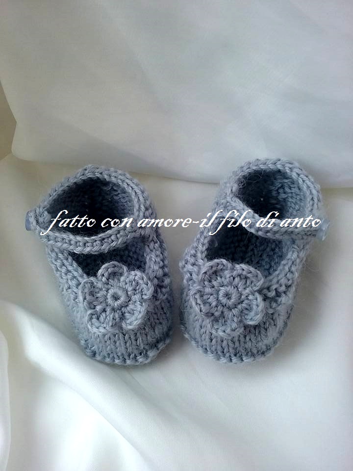 Scarpine bambina in pura lana con fiore