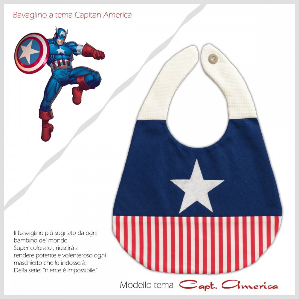 Bavaglino Baby Bib Capitan America Collezione Supereroi Superheroes