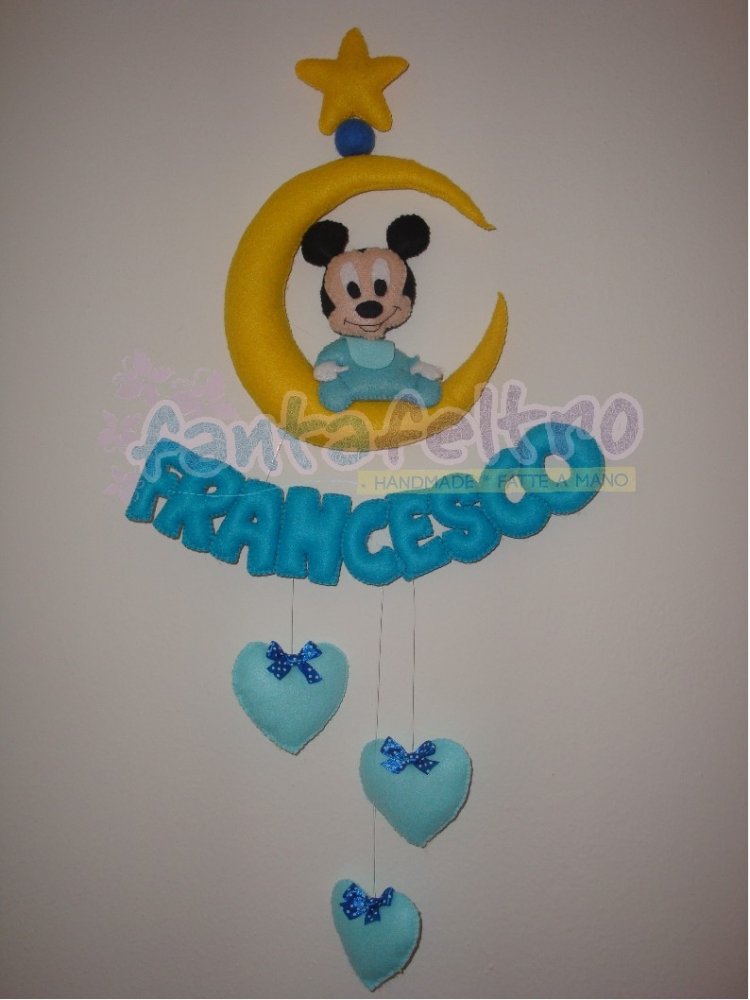 Fiocco nascita luna, stelle e Topolino
