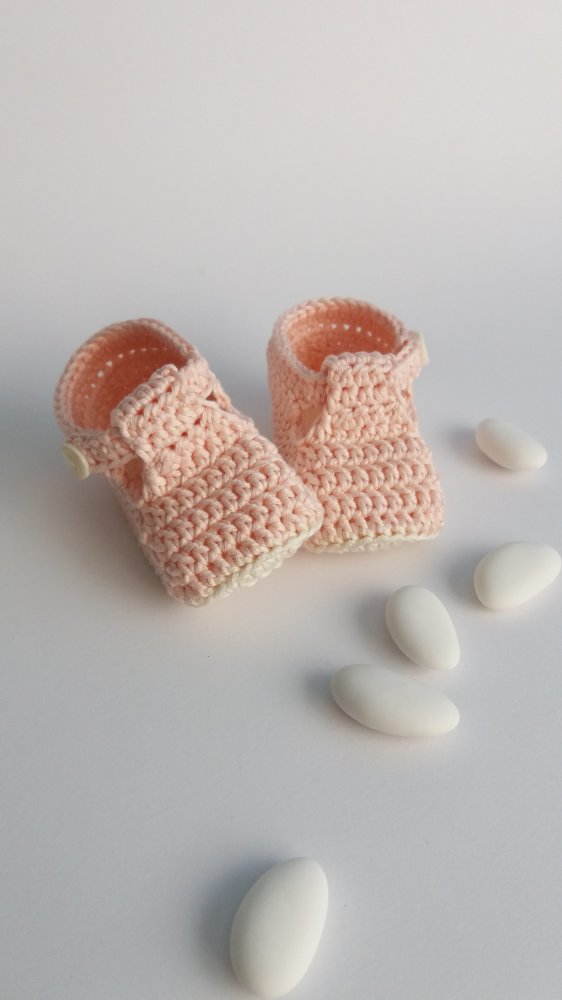 Scarpine neonato alla beb/cotone rosa - fatte a mano - uncinetto - baby shower