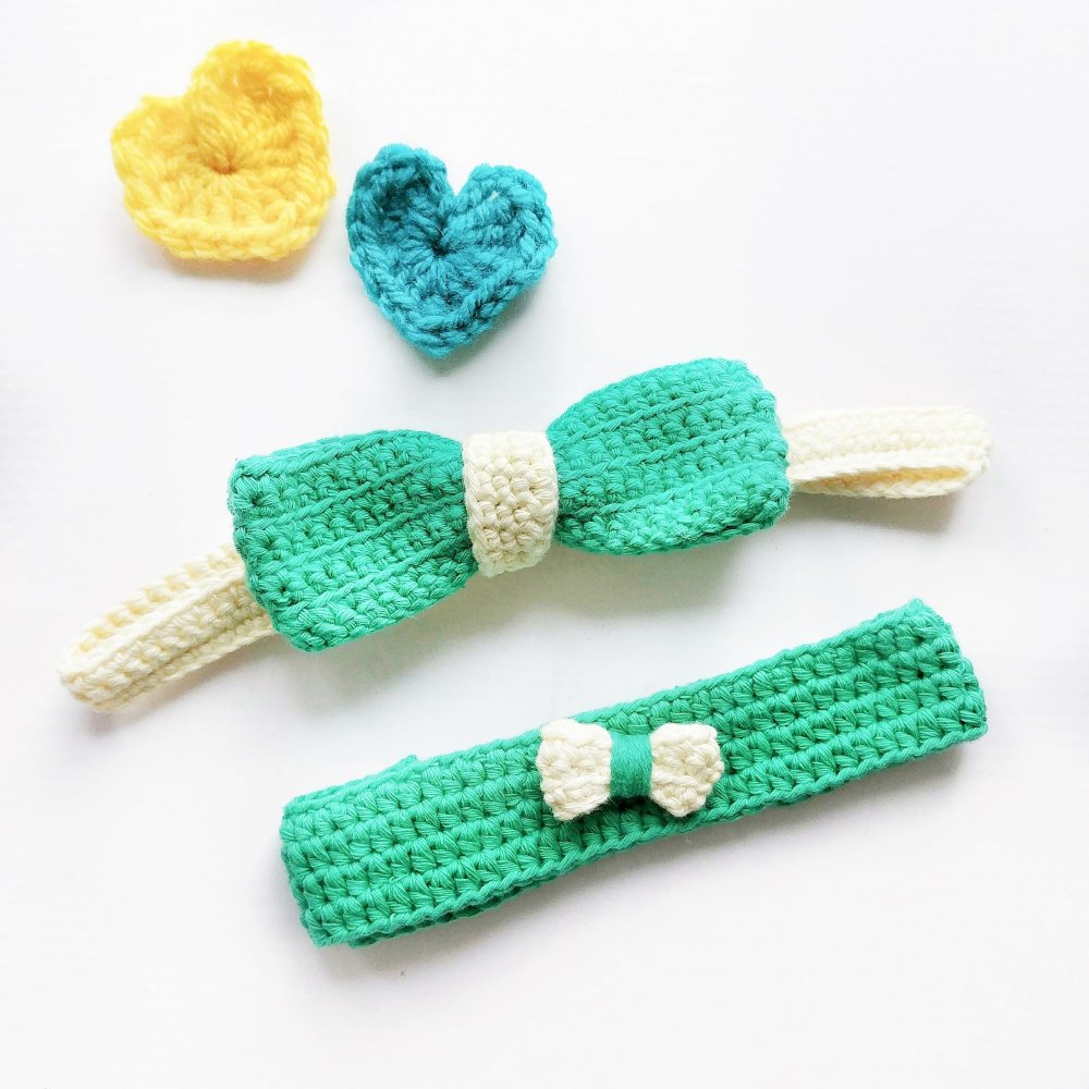 Set  Papillon pap e Fascetta bimba abbinati in cotone uncinetto  Idea Regalo Festa del Pap
