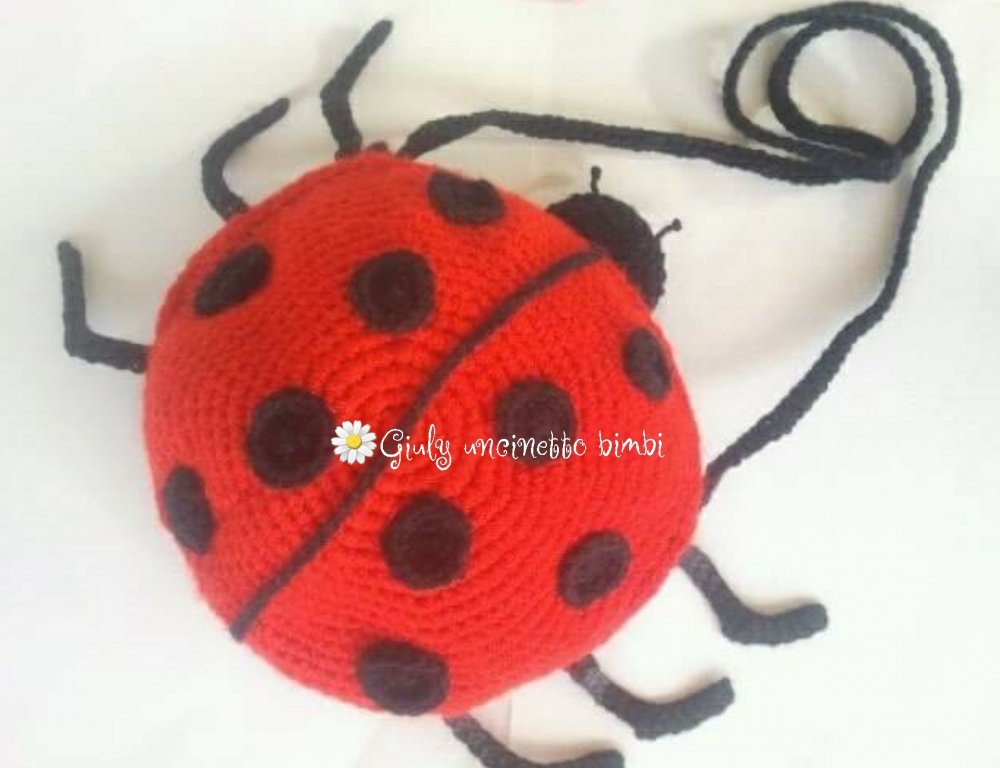 Borsa borsetta a coccinella per bambina, realizzata in lana con uncinetto, regalo.