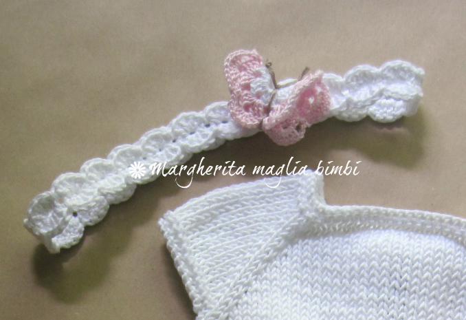  Fascetta bianca neonata con farfalla - fascia bambina - cotone - baby shower/battesimo/cerimonia