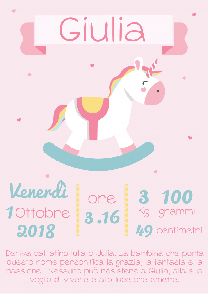Quadretto nascita personalizzato Unicorno - Cavallo a dondolo - New Born