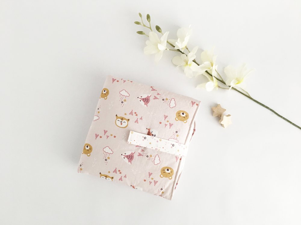 Fasciatoio portatile, impermeabile e imbottito con stoffa in cotone rosa chiaro e volpine