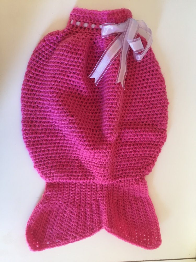 Coda di Sirena fatta all'uncinetto in lana - colore rosa - 0/3 mesi