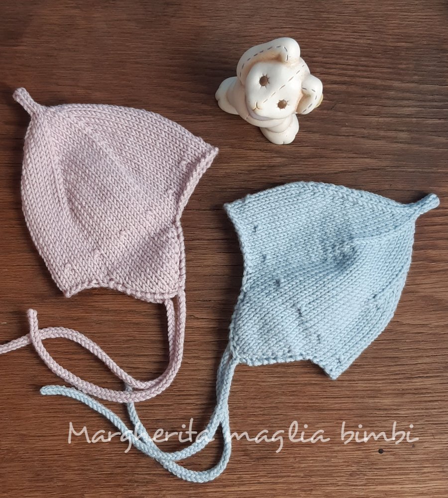 Cappello/cuffia/berretto paraorecchie per neonato - pura lana merino - fatta a mano