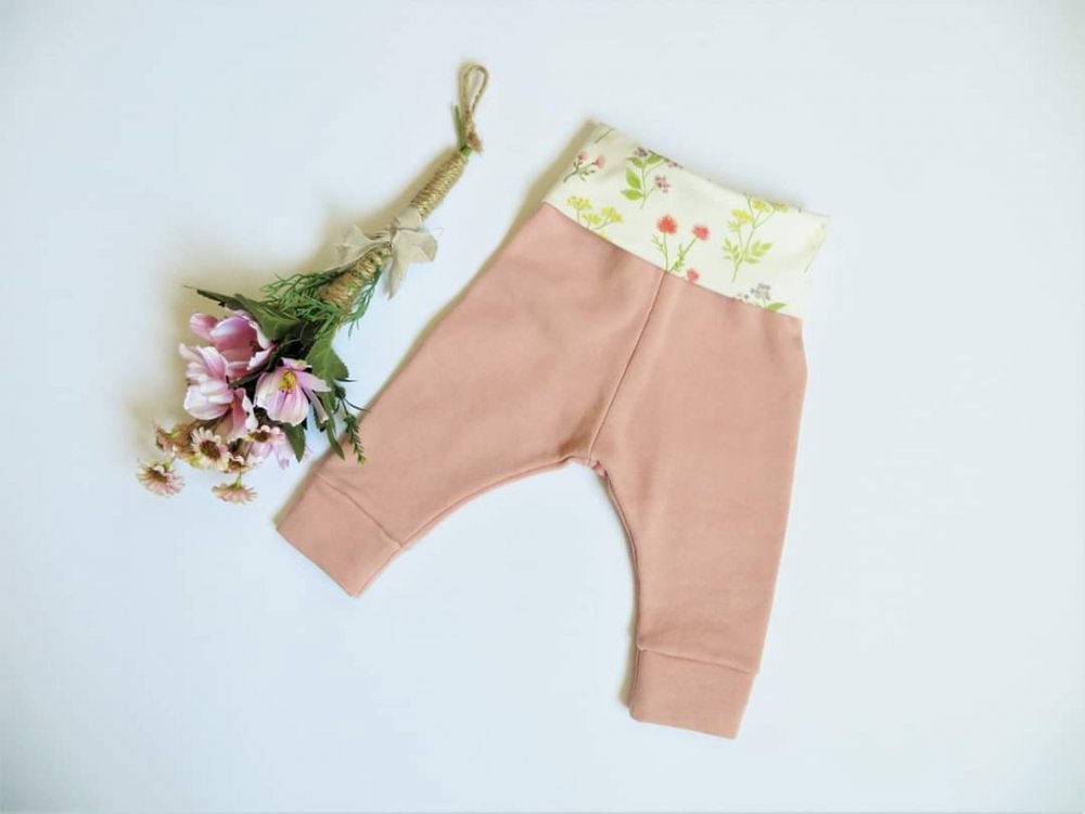 Pantaloni rosa felpa inverno fantasia fiori di campo 3/6 mesi