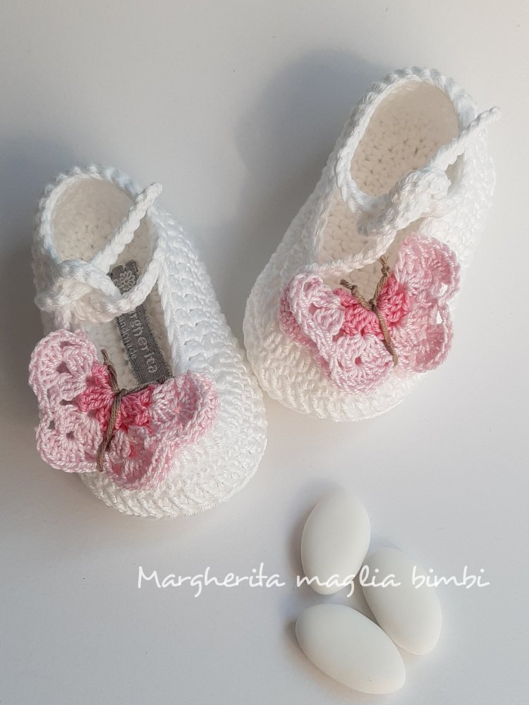 Baby Bambine tradizionale Morbida Trama Grossa a Maglia Scarpine Rosa Bianco Blu Neonato 