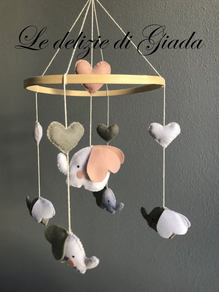 Giostrina culla/baby mobile elefantini rosa