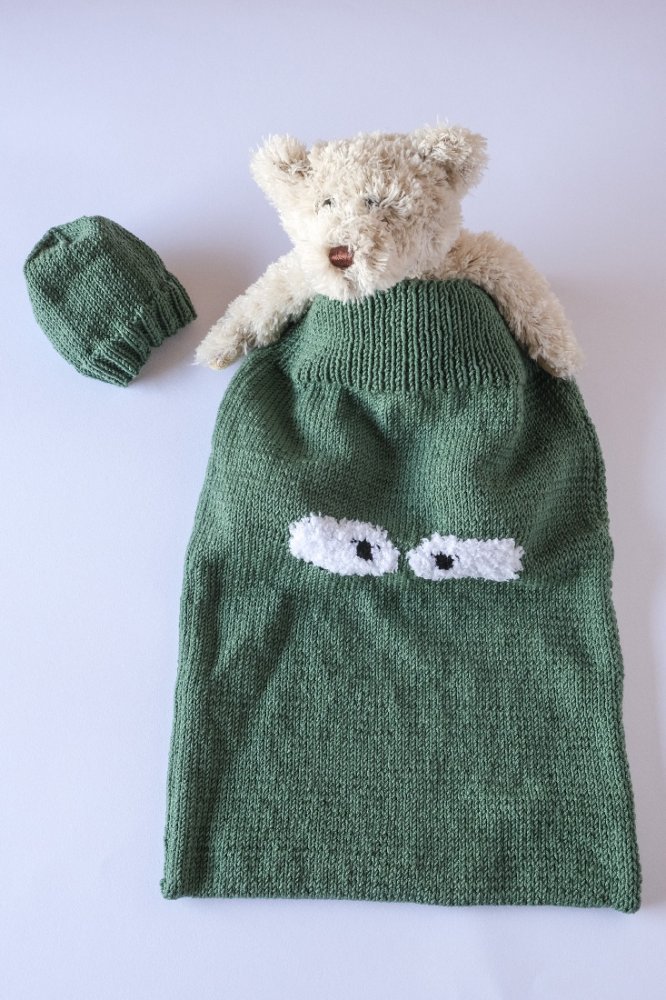 Sacco per la nanna dei neonati fatto a maglia con pura lana merino verde