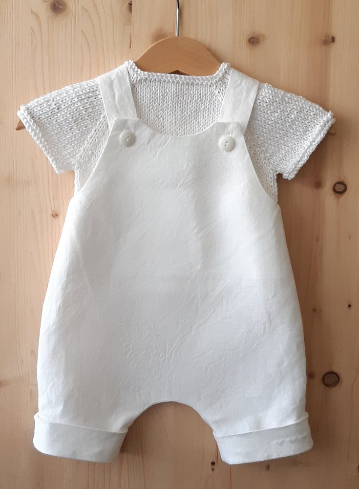 Completo bianco salopette e maglietta neonato/bambino  - fatto a mano - Battesimo - Enea