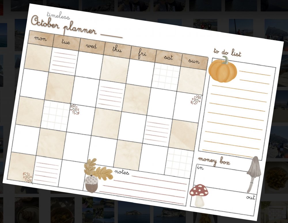 Planner da tavolo stampabile, calendario da tavolo personalizzabile, Planner mensile senza tempo, Planner di ottobre, Planner colorato con stickers, Planner da tavolo pdf, calendario di ottobre personalizzabile