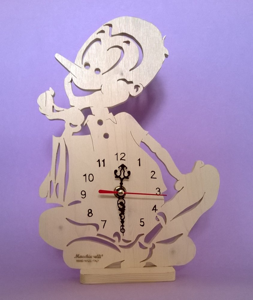 Orologio da tavolo di Pinocchio in legno massello di abete (Cod. ORT001)