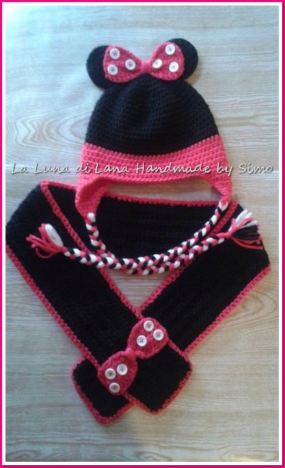 Cappello e sciarpa uncinetto per neonata o bambina ispirato a Minnie