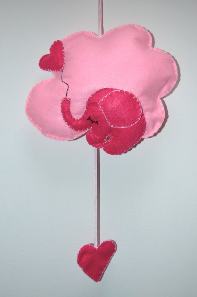 Fiocco nascita a forma di nuvola con elefantino rosa