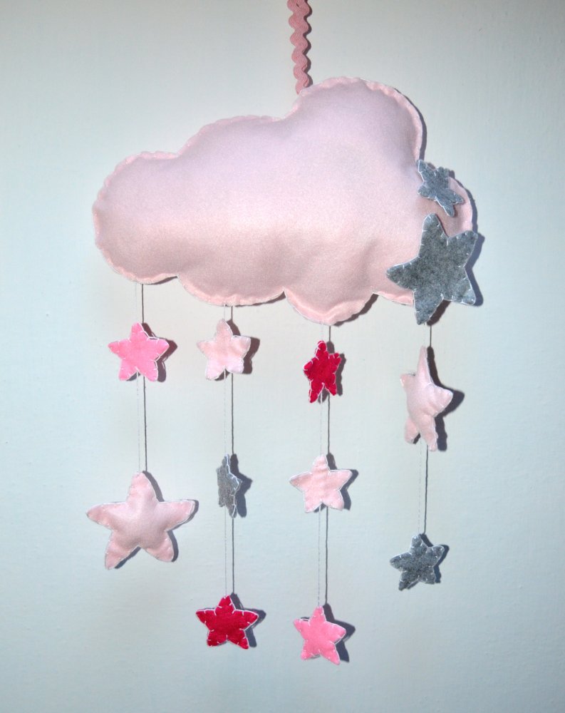 Fiocco nascita a forma di nuvola in pannolenci rosa 