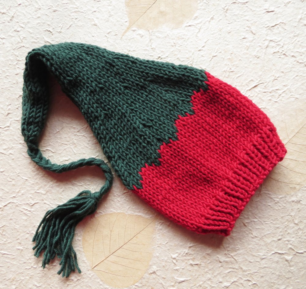 Cappello in lana folletto verde e rosso