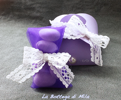 Bomboniera Scatolina Confetti lilla viola, nascita, cresima, comunione, battesimo