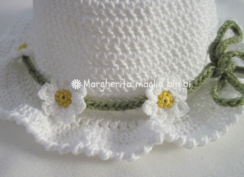 Fascetta decorativa a margherite crochet per cappellino - collana/cintura/braccialetto - cotone - uncinetto