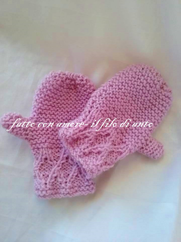 Guanti muffole bambino rosa   in  pura lana